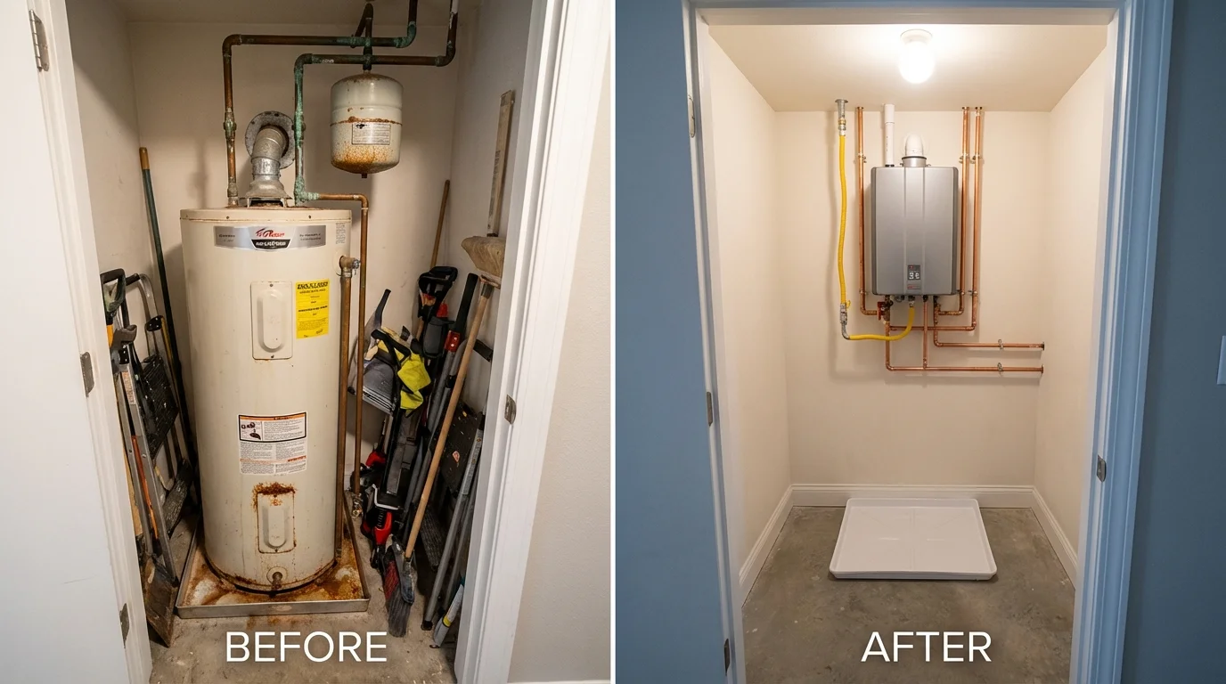 Tank water heater versus wall-mounted tankless unit comparison for Daly City, CA homeowners