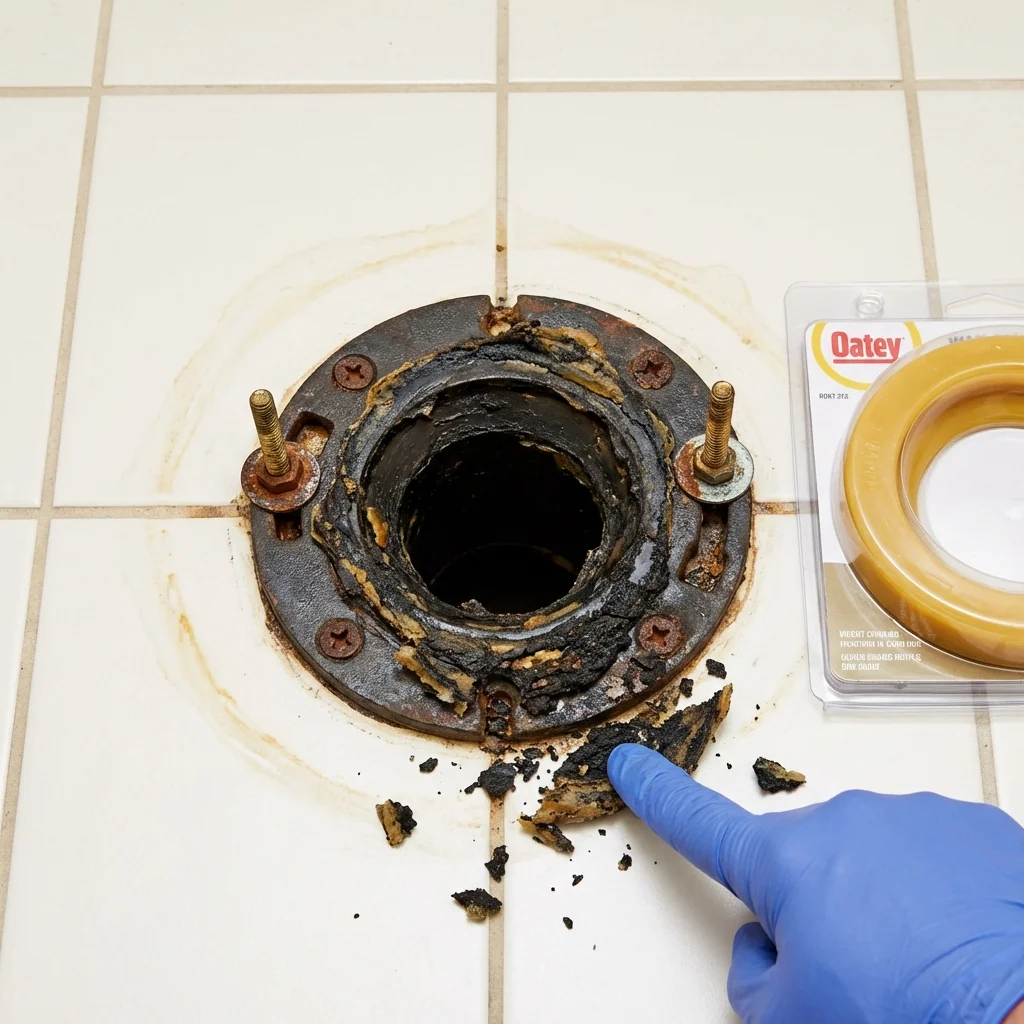 Failed wax ring showing water seepage at the base of a toilet in a Daly City, CA home