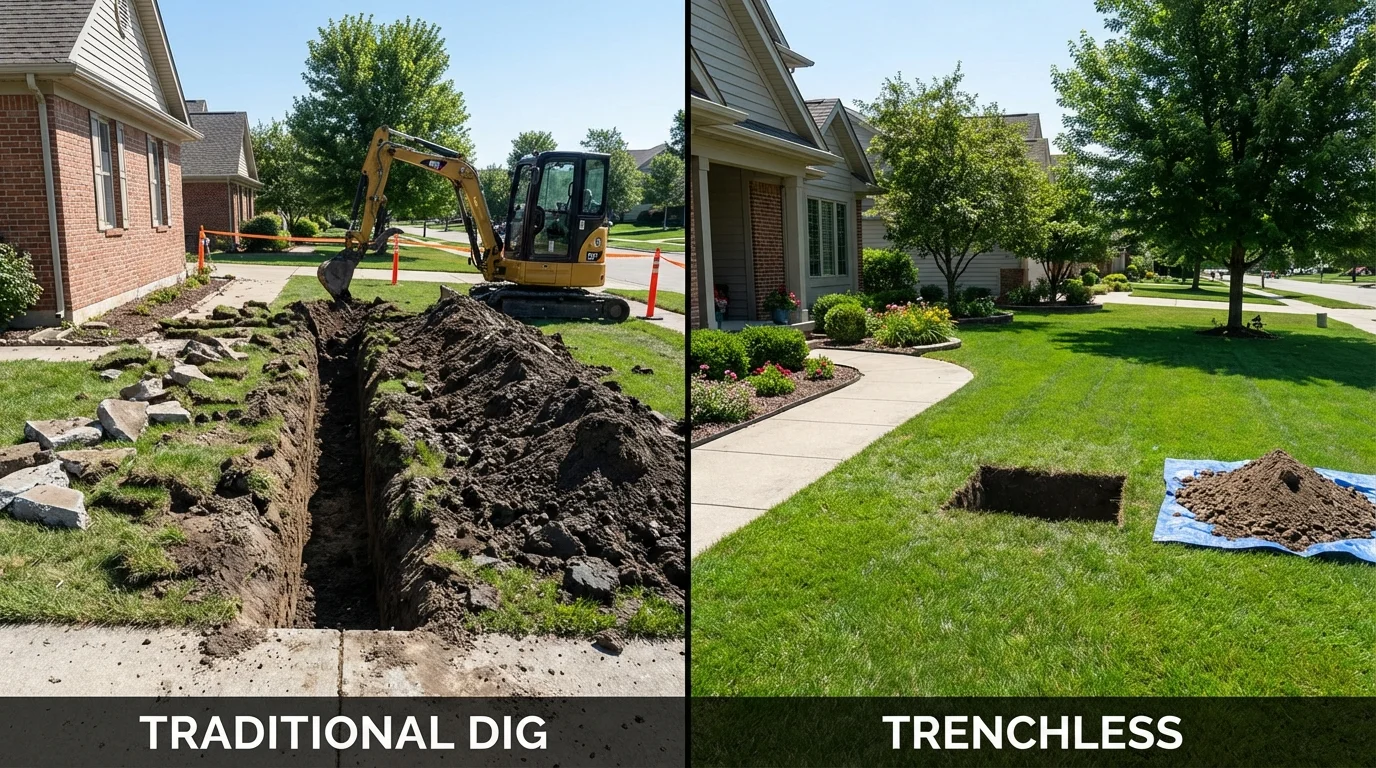 Trenchless sewer repair with minimal yard damage versus traditional excavation in Daly City, CA